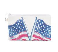 Jubonexis Canvas Wallet Bag,Watercolor Two American Flags with Girly Bow Print Coin Purse, Zipper Change Purse,Small Cosmetic Bag