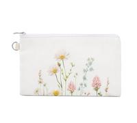 Jubonexis Canvas Wallet Bag,Watercolor Wild Meadow Flowers Print Coin Purse, Zipper Change Purse,Small Cosmetic Bag