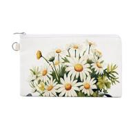 Jubonexis Canvas Wallet Bag,Watering Can with Daisy Bouquet Watercolor Print Coin Purse, Zipper Change Purse,Small Cosmetic Bag