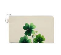 Jubonexis Canvas Wallet Bag,Whimsical Bouquet of Green 4 Leaf Clovers Print Coin Purse, Zipper Change Purse,Small Cosmetic Bag