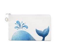 Jubonexis Canvas Wallet Bag,Whimsical Watercolor Whale in Fun Blue Print Coin Purse, Zipper Change Purse,Small Cosmetic Bag