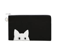 Jubonexis Canvas Wallet Bag,White and Black Cat Print Coin Purse, Zipper Change Purse,Small Cosmetic Bag