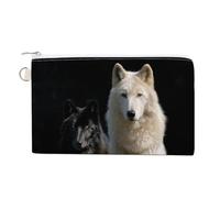 Jubonexis Canvas Wallet Bag,White and Black Wolf Sitting Together Print Coin Purse, Zipper Change Purse,Small Cosmetic Bag