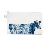 Jubonexis Canvas Wallet Bag,White Cow Blue Chinoiserie Pattern Print Coin Purse, Zipper Change Purse,Small Cosmetic Bag