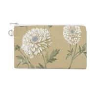 Jubonexis Canvas Wallet Bag,White Daisies Beige and Cream Print Coin Purse, Zipper Change Purse,Small Cosmetic Bag