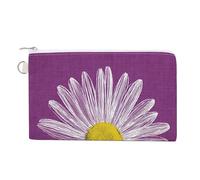 Jubonexis Canvas Wallet Bag,White Daisy Flowers on Purple Linen Print Coin Purse, Zipper Change Purse,Small Cosmetic Bag