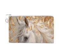 Jubonexis Canvas Wallet Bag,White Horse Gold Leaves Fantasy Art Print Coin Purse, Zipper Change Purse,Small Cosmetic Bag