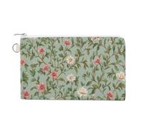 Jubonexis Canvas Wallet Bag,White Jasmine Pink Roses Green Leaves Print Coin Purse, Zipper Change Purse,Small Cosmetic Bag