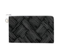 Jubonexis Canvas Wallet Bag,White Line Geometric Pattern Print Coin Purse, Zipper Change Purse,Small Cosmetic Bag
