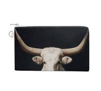 Jubonexis Canvas Wallet Bag,White Longhorn Bull Print Coin Purse, Zipper Change Purse,Small Cosmetic Bag