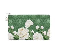 Jubonexis Canvas Wallet Bag,White Peonies Dark Academia Aesthetic Print Coin Purse, Zipper Change Purse,Small Cosmetic Bag
