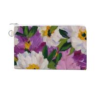 Jubonexis Canvas Wallet Bag,White Pink Purple Peony Flowers with Yellow Accents Print Coin Purse, Zipper Change Purse,Small Cosmetic Bag