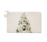 Jubonexis Canvas Wallet Bag,White Poinsettia Flowers Christmas Tree Print Coin Purse, Zipper Change Purse,Small Cosmetic Bag