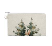 Jubonexis Canvas Wallet Bag,White Rabbit Holding Pine Cone Watercolor Print Coin Purse, Zipper Change Purse,Small Cosmetic Bag