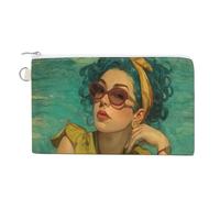 Jubonexis Canvas Wallet Bag,Woman at The Pool Bar Print Coin Purse, Zipper Change Purse,Small Cosmetic Bag