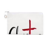 Jubonexis Canvas Wallet Bag,Word Christmas Red Painted Cross Minimalist Print Coin Purse, Zipper Change Purse,Small Cosmetic Bag