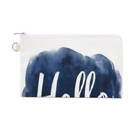 Jubonexis Canvas Wallet Bag,Word Hello on Navy Blue Cloud Print Coin Purse, Zipper Change Purse,Small Cosmetic Bag