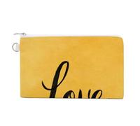 Jubonexis Canvas Wallet Bag,Word Love on Yellow Print Coin Purse, Zipper Change Purse,Small Cosmetic Bag