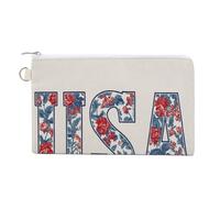 Jubonexis Canvas Wallet Bag,Word USA with Vintage Floral Pattern Print Coin Purse, Zipper Change Purse,Small Cosmetic Bag