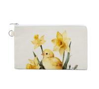 Jubonexis Canvas Wallet Bag,Yellow Chick with Eggs in A Nest Daffodils Print Coin Purse, Zipper Change Purse,Small Cosmetic Bag