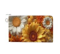 Jubonexis Canvas Wallet Bag,Yellow Sunflowers and Daisies Print Coin Purse, Zipper Change Purse,Small Cosmetic Bag