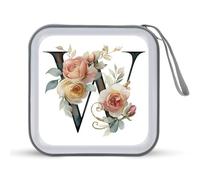 Jubonexis Capital Letter W Colorful Rose CD Case DVD Storage Case Portable for Car Home Travel