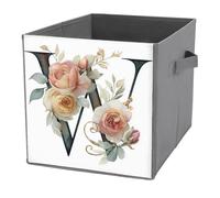 Jubonexis Capital Letter W Colorful Rose Cube Storage Bins Storage Cubes Foldable Decorative Fabric Storage Baskets Home Organizers with Handles for Shelves,Closet, 27x27 CM