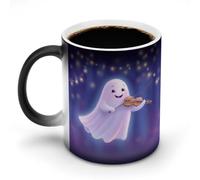 Jubonexis Cartoon Flying Ghost Playing The Violin Color Changing Mugs Heat Changing Ceramic Coffee Mug Novelty Funny Tea Water Cup 11OZ