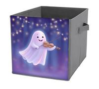 Jubonexis Cartoon Flying Ghost Playing The Violin Cube Storage Bins Storage Cubes Foldable Decorative Fabric Storage Baskets Home Organizers with Handles for Shelves,Closet, 27x27 CM