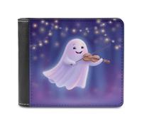 Jubonexis Cartoon Flying Ghost Playing The Violin Soft PU Leather Bifold Wallet, Coin Purse Credit Pass Case, Durable Card-Holder Slim Billfold for Men Woman Money Storage