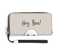 Jubonexis Cartoon Ghost Reading Book Hey Boo PU Leather Clutch Long Bifold Wallet, Coin Purse Credit Pass Case, Durable Card-Holder Money Storage for Women Men
