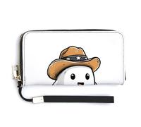 Jubonexis Cartoon Ghost Wearing A Cowboy Hat PU Leather Clutch Long Bifold Wallet, Coin Purse Credit Pass Case, Durable Card-Holder Money Storage for Women Men