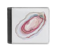 Jubonexis Cartoon Simple Open Oyster Pink Red Soft PU Leather Bifold Wallet, Coin Purse Credit Pass Case, Durable Card-Holder Slim Billfold for Men Woman Money Storage