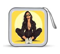 Jubonexis Cartoon Woman in Black Pilot Jumpsuit CD Case DVD Storage Case Portable