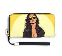 Jubonexis Cartoon Woman in Black Pilot Jumpsuit PU Leather Clutch Long Bifold Wallet, Coin Purse Credit Pass Case, Durable Card-Holder Money Storage for Women Men