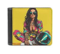 Jubonexis Cartoon Woman in Colorful Jumpsuit Soft PU Leather Bifold Wallet, Coin Purse Credit Pass Case, Durable Card-Holder Slim Billfold for Men Woman Money Storage