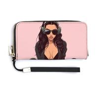 Jubonexis Cartoon Woman Wearing Sunglasses PU Leather Clutch Long Bifold Wallet, Coin Purse Credit Pass Case, Durable Card-Holder Money Storage for Women Men