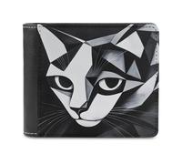 Jubonexis Cat Black and White Abstract Art Soft PU Leather Bifold Wallet, Coin Purse Credit Pass Case, Durable Card-Holder Slim Billfold for Men Woman Money Storage