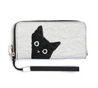 Jubonexis Cat Peeking Silhouette PU Leather Clutch Long Bifold Wallet, Coin Purse Credit Pass Case, Durable Card-Holder Money Storage for Women Men