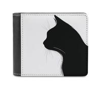 Jubonexis Cat Silhouette Minimalist Soft PU Leather Bifold Wallet, Coin Purse Credit Pass Case, Durable Card-Holder Slim Billfold for Men Woman Money Storage