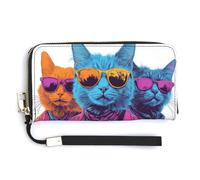 Jubonexis Cats Playing Together PU Leather Clutch Long Bifold Wallet, Coin Purse Credit Pass Case, Durable Card-Holder Money Storage for Women Men