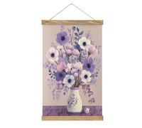 Jubonexis Ceramic Vase with Lavender Anemones Canvas Painting Wood Frames Poster Hanger Hanging Picture Kit Wall Art