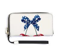 Jubonexis Cherries Horizontal White Red Stripes PU Leather Clutch Long Bifold Wallet, Coin Purse Credit Pass Case, Durable Card-Holder Money Storage for Women Men