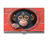 Jubonexis Chimpanzee Looking Through A Circular Hole Business Card Holder, Pocket Slim Metal Business Card Case for Women Men