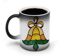 Jubonexis Christmas Bell Stained Glass Pattern Color Changing Mugs Heat Changing Ceramic Coffee Mug Novelty Funny Tea Water Cup 11OZ