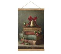 Jubonexis Christmas Books with Holly And Mistletoe Vintage Canvas Painting Wood Frames Poster Hanger Hanging Picture Kit Wall Art