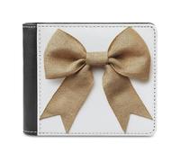 Jubonexis Christmas Bow Wide Burlap Ribbon Soft PU Leather Bifold Wallet, Coin Purse Credit Pass Case, Durable Card-Holder Slim Billfold for Men Woman Money Storage