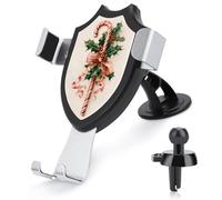 Jubonexis Christmas Candy Cane with Holly Bow Car Phone Holder Mount Triangle Clip Base Air Vent Cell Phone Car Mount Automotive Accessories for 4-6 Inches Cell Smartphones