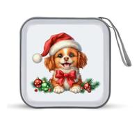 Jubonexis Christmas Dog Wearing Red Hat CD Case DVD Storage Case Portable for Car Home Travel
