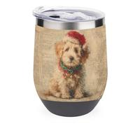 Jubonexis Christmas Dog Wearing Red Santa Hat Vintage Book Wine Tumbler Stainless Steel Insulated Mug Double Wall Water Cup with Lid 12 Oz